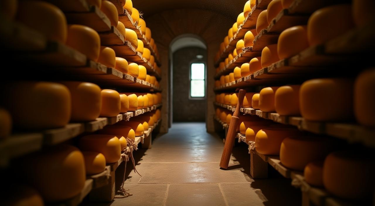 Historische kaasmakerij met traditionele rijpingsvaten, als symbool van ons erfgoed.