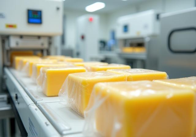 Kaasverpakking in een schone faciliteit, klaar voor verzending.